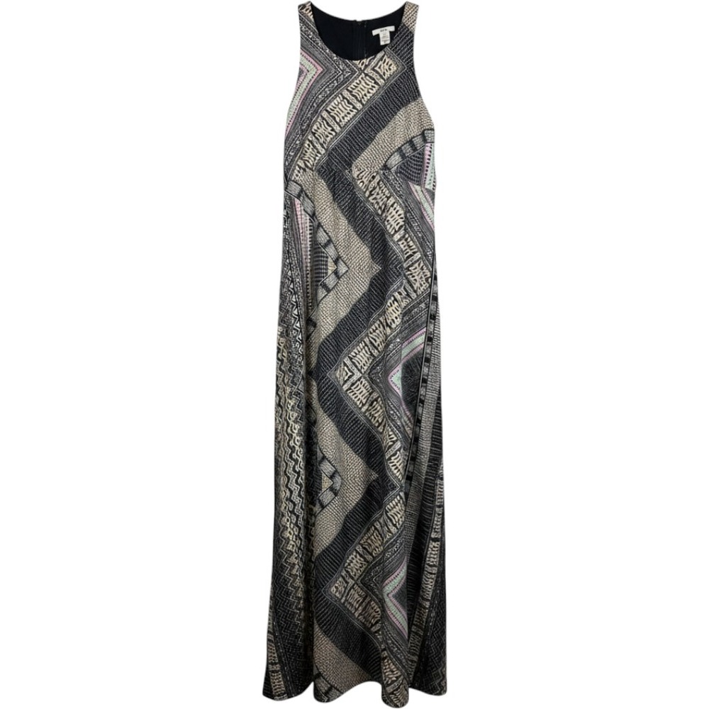 Bar III Geometric Sleeveless Maxi Dress Back Zipper Black Multi Medium
